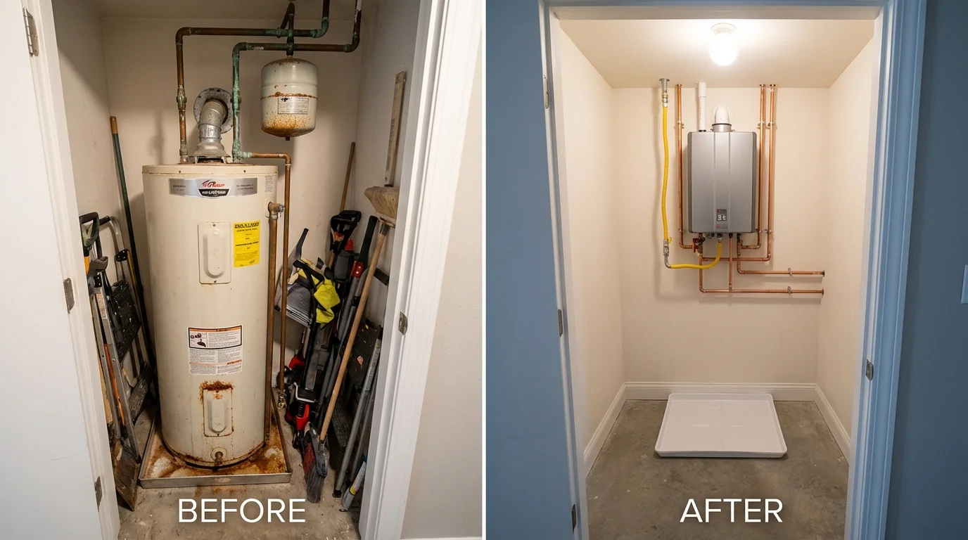 Tank water heater versus wall-mounted tankless unit comparison for Orange, CT homeowners